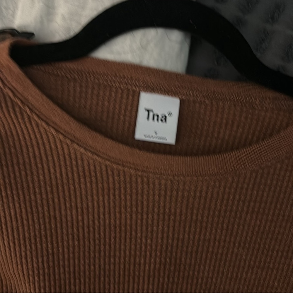 TNA Brown Ribbed Long Sleeve Crop Top & Jogger Set - Picture 2 of 6